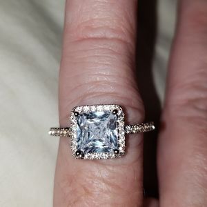 Cushion Cut White Sapphire engagement ring .925 SS